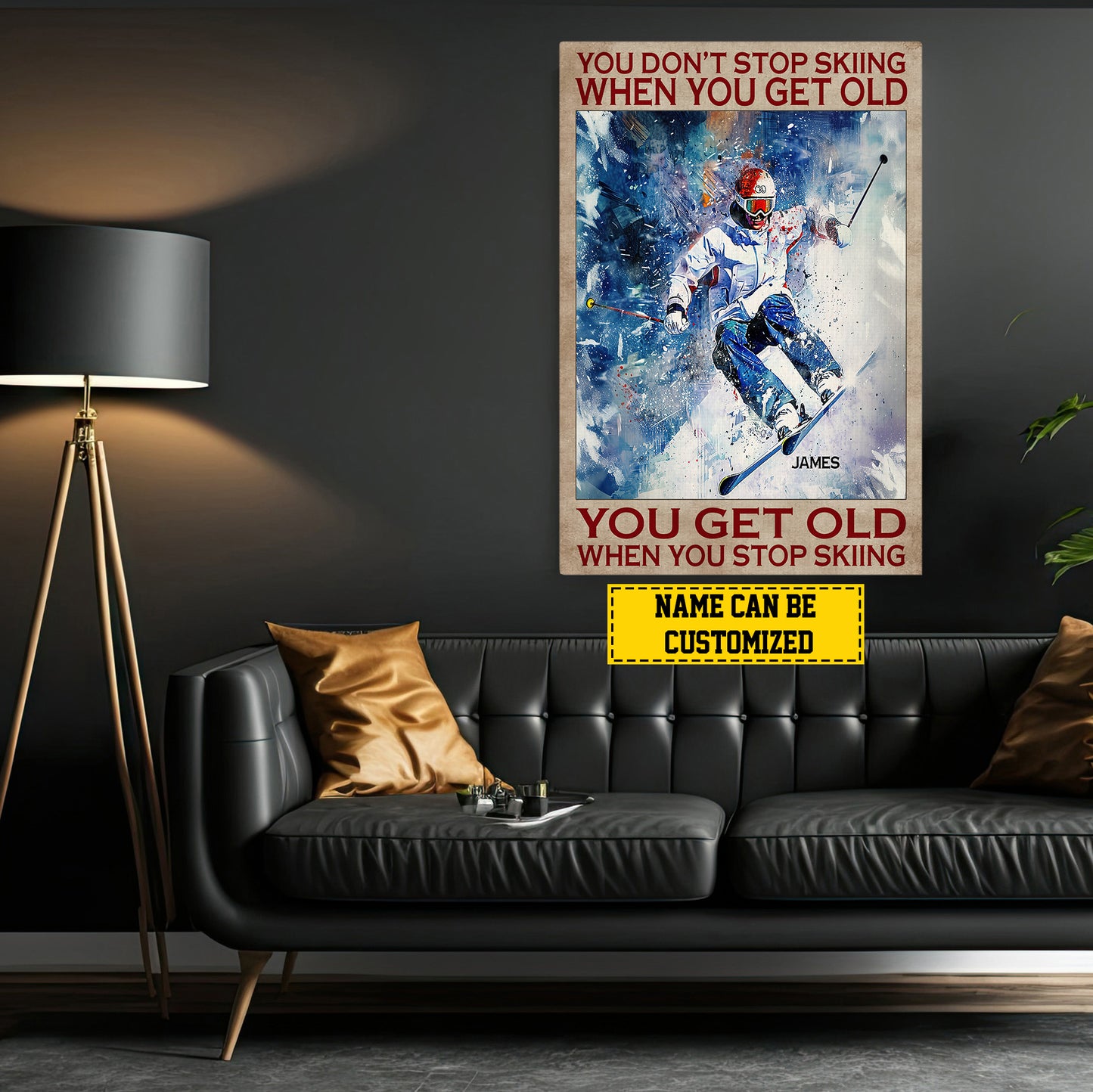 Motivational Personalized Skiing Canvas Painting, You Don't Stop Skiing, Interesting Skiing Quotes Wall Art Decor, Poster Gift For Skiing Lovers