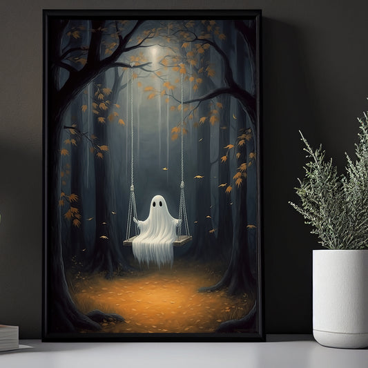 The Ghost Playing On The Swing Canvas Painting, Wall Art Decor - Dark Ghost Halloween Poster Gift