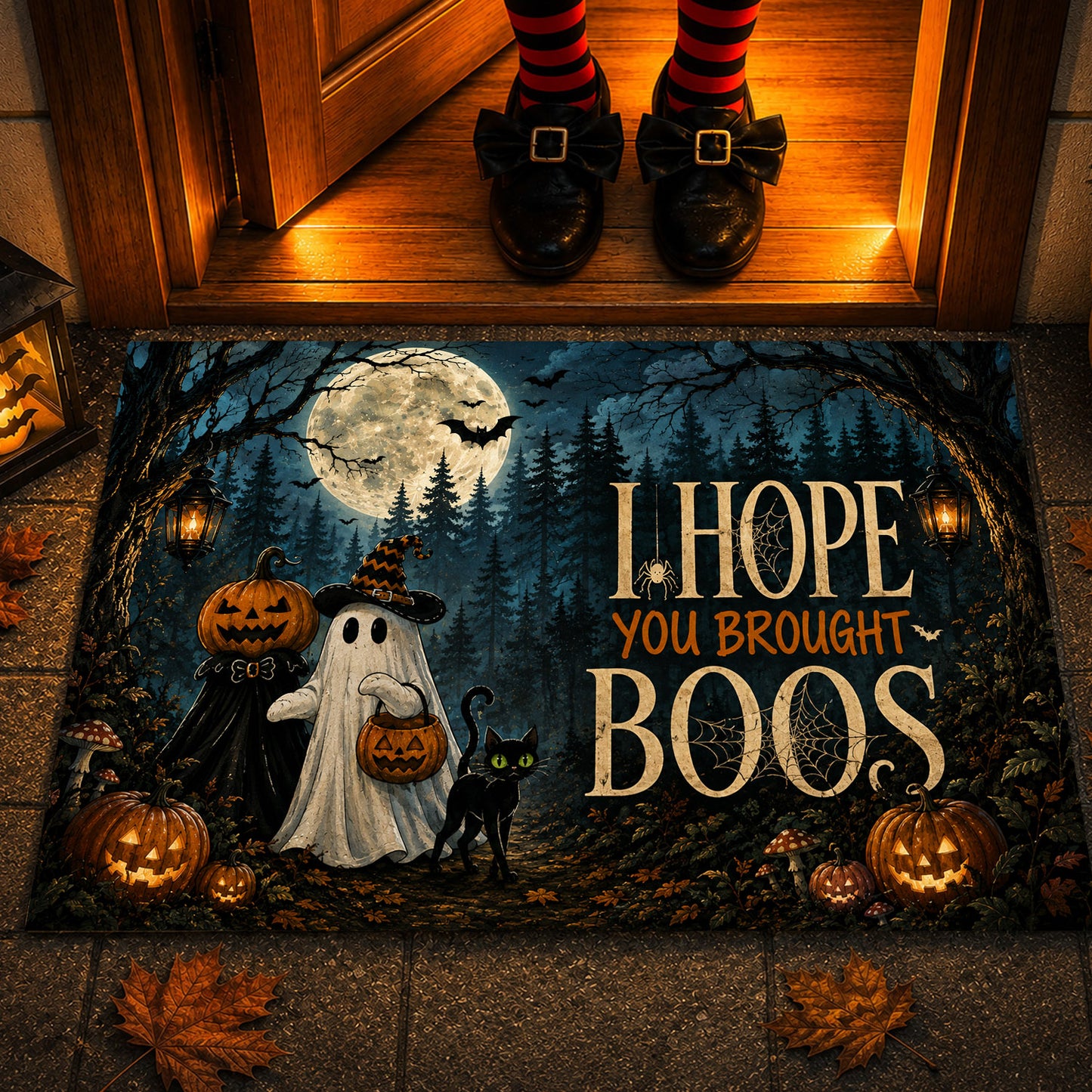 Halloween Boo Doormat, Hope You Brought Boos Welcome Doormat For Home Decor Housewarming Spooky Season Gift For Ghost & Cat Lover