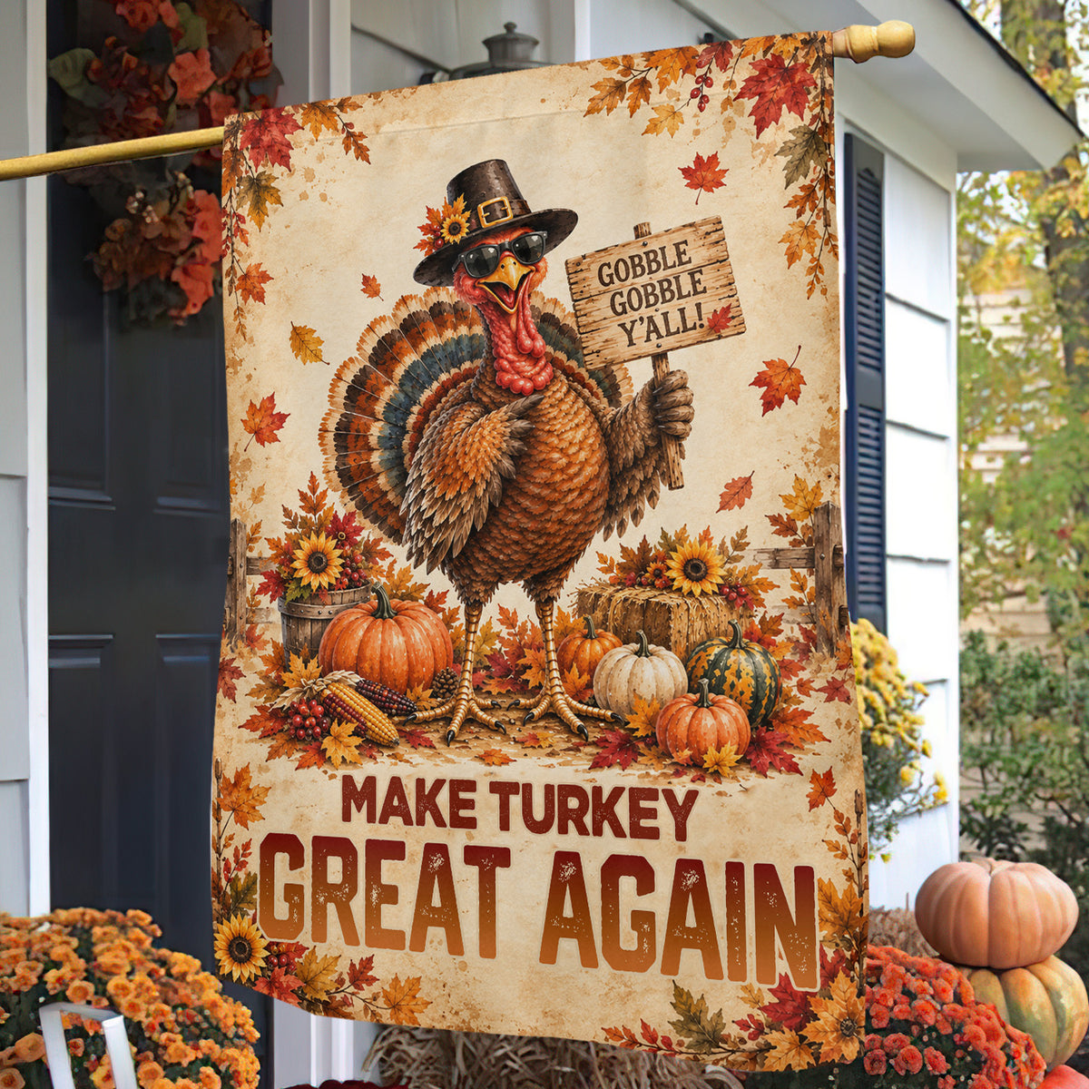 Funny Thanksgiving Turkey Garden & House Flag, Make Turkey Great Again Outdoor Decor, Fall Season Yard Decor Gift For Turkey Lover