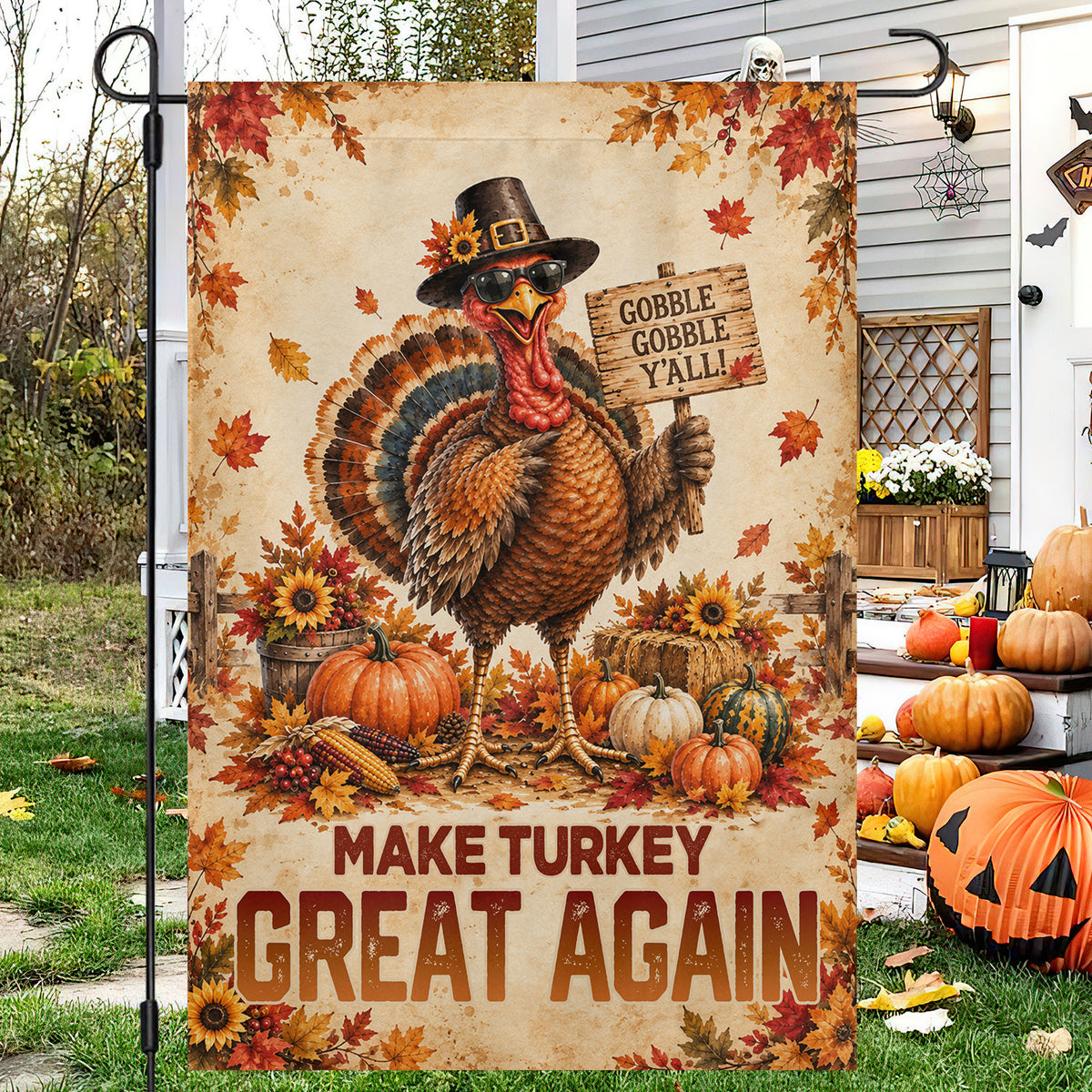 Funny Thanksgiving Turkey Garden & House Flag, Make Turkey Great Again Outdoor Decor, Fall Season Yard Decor Gift For Turkey Lover