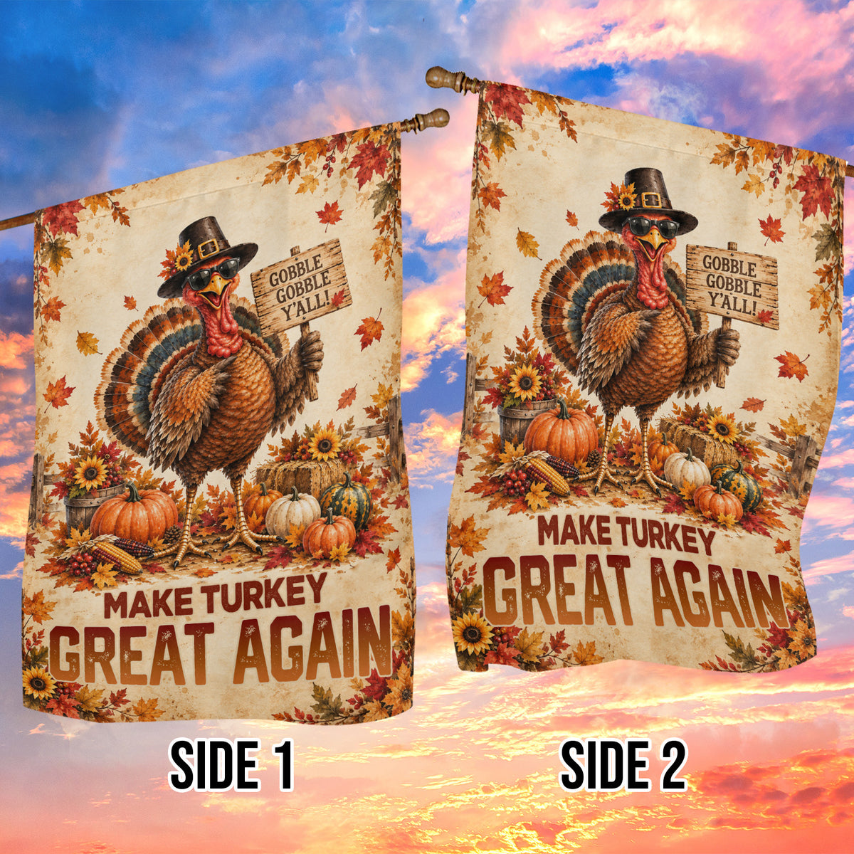 Funny Thanksgiving Turkey Garden & House Flag, Make Turkey Great Again Outdoor Decor, Fall Season Yard Decor Gift For Turkey Lover