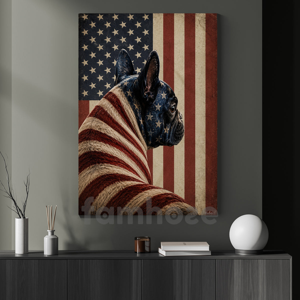July 4th Frech Bulldog USA Flag Canvas Painting, Stars Stripes And Snorts Wall Art Decor, Independence Day Poster Gift For Frech Bulldog Lover