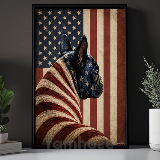 July 4th Frech Bulldog USA Flag Canvas Painting, Stars Stripes And Snorts Wall Art Decor, Independence Day Poster Gift For Frech Bulldog Lover