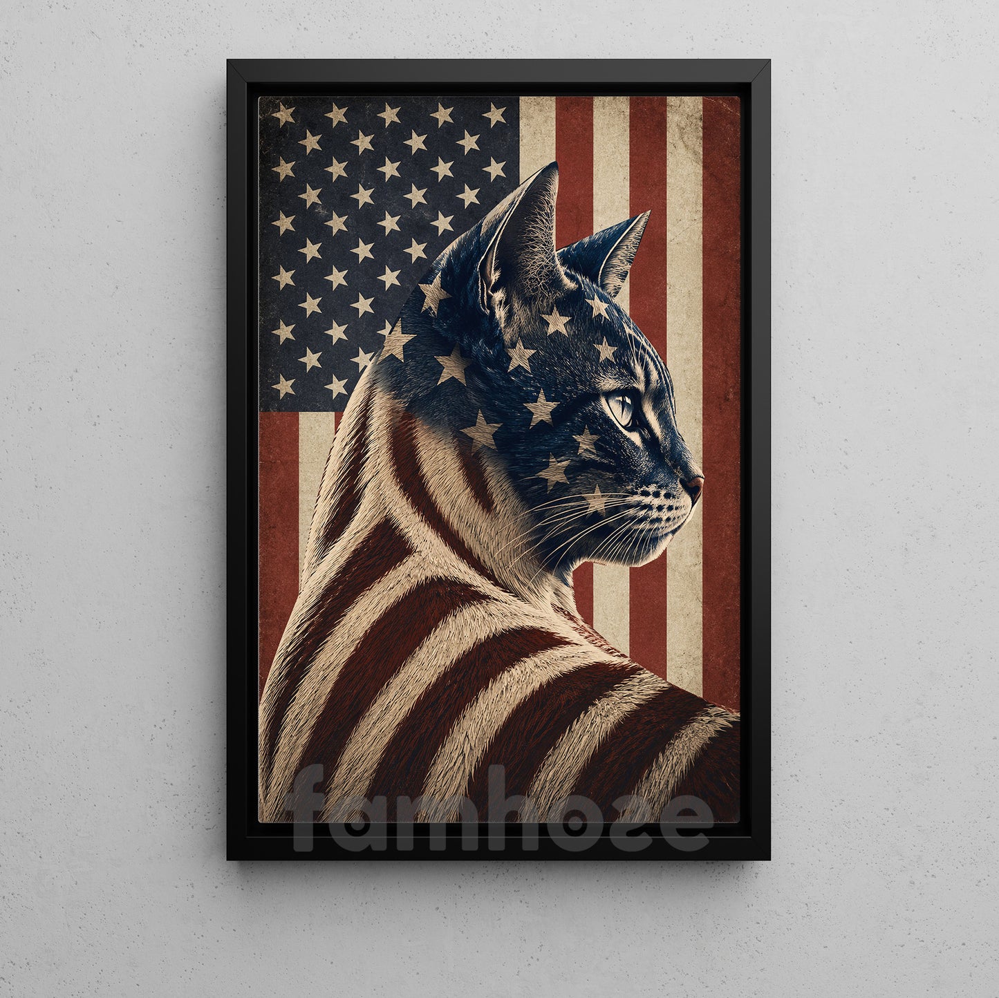 July 4th Cat USA Flag Canvas Painting, Spirit Of America Cat Wall Art Decor, Independence Day Poster Gift For Cat Lover