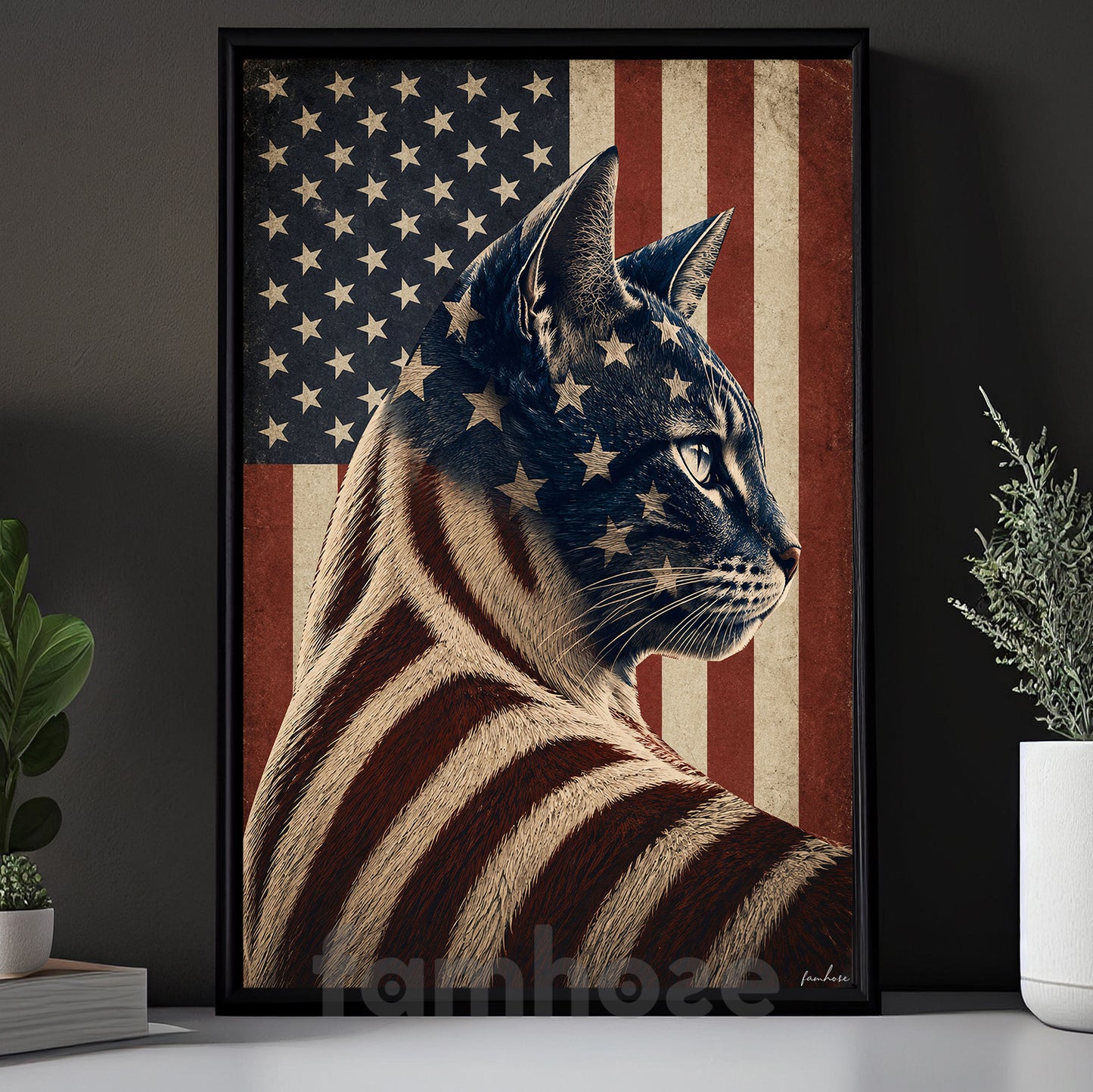 July 4th Cat USA Flag Canvas Painting, Spirit Of America Cat Wall Art Decor, Independence Day Poster Gift For Cat Lover