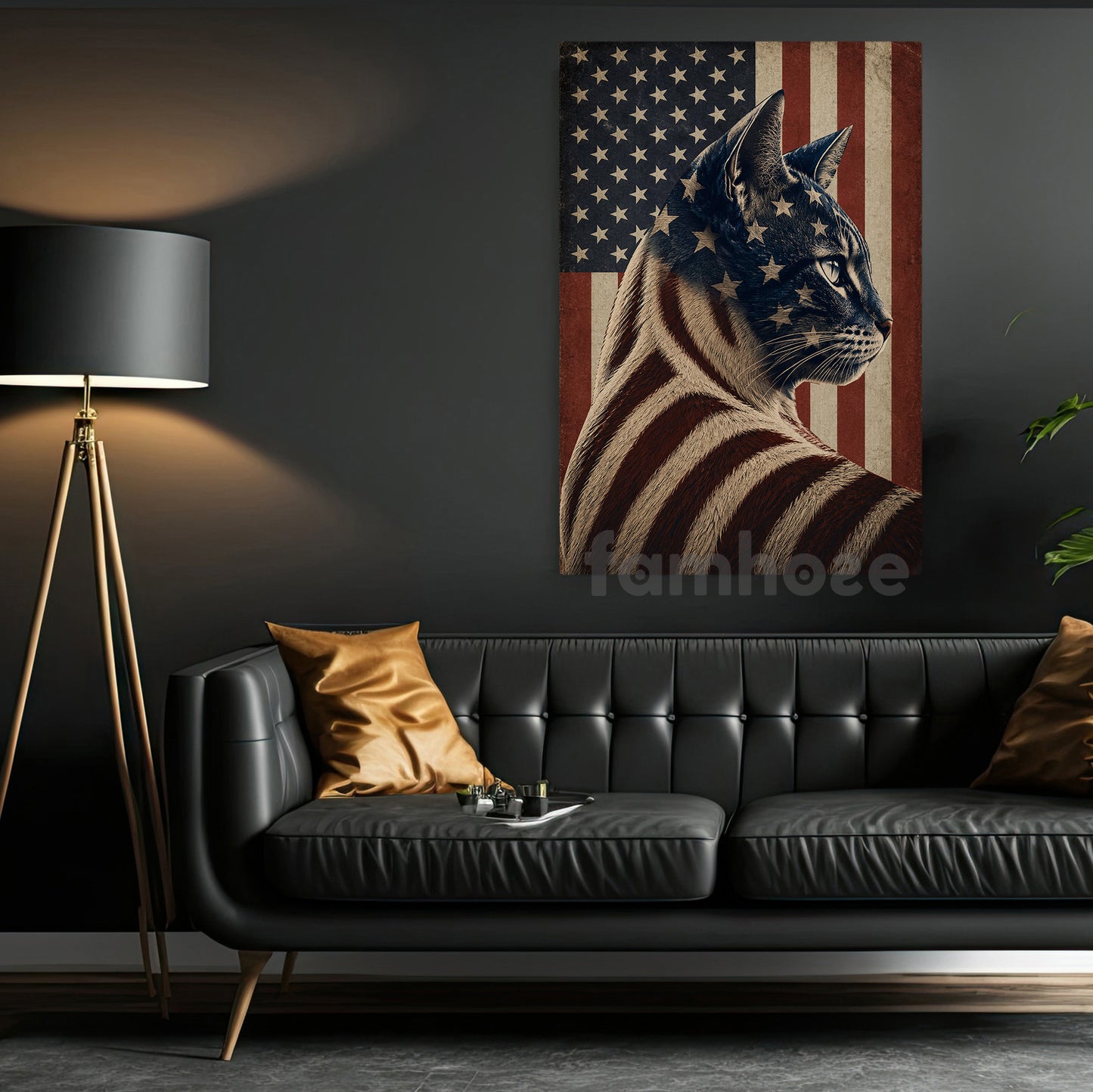 July 4th Cat USA Flag Canvas Painting, Spirit Of America Cat Wall Art Decor, Independence Day Poster Gift For Cat Lover