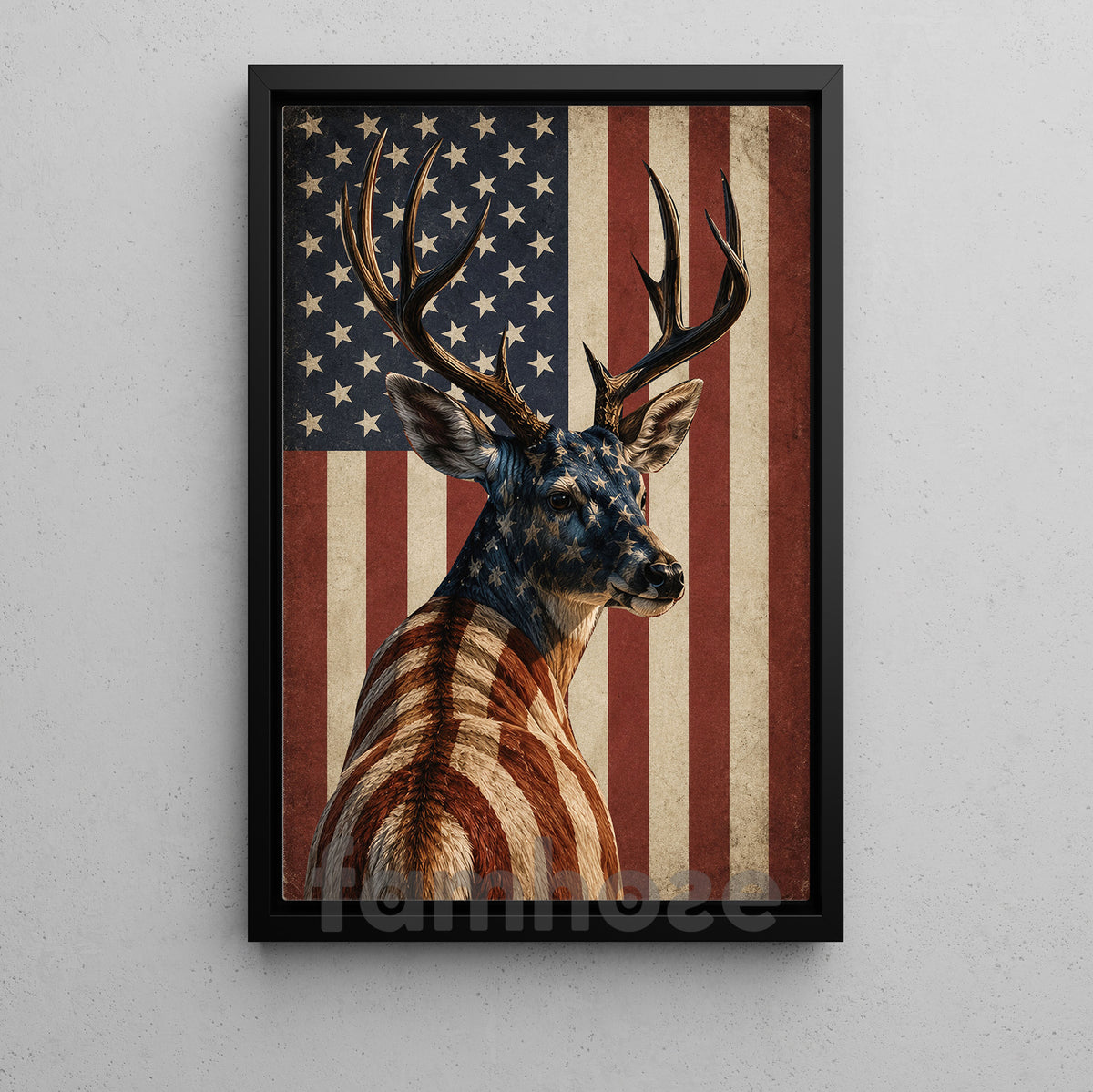 July 4th Deer USA Flag Canvas Painting, Stars Stripes And Antlers USA Wall Art Decor, Independence Day Poster Gift For Deer Lover