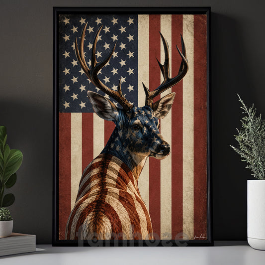 July 4th Deer USA Flag Canvas Painting, Stars Stripes And Antlers USA Wall Art Decor, Independence Day Poster Gift For Deer Lover