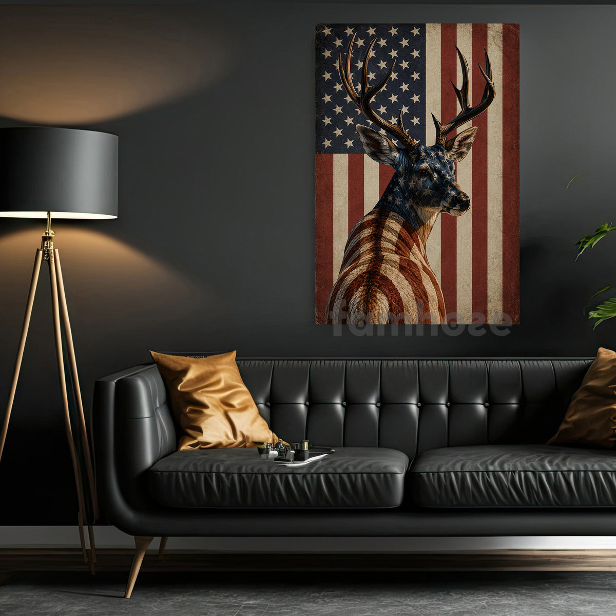 July 4th Deer USA Flag Canvas Painting, Stars Stripes And Antlers USA Wall Art Decor, Independence Day Poster Gift For Deer Lover