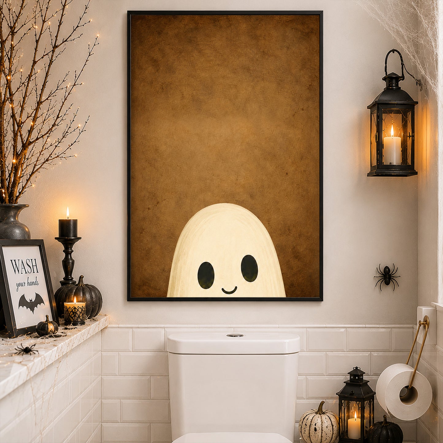 Cute Halloween Boo Canvas Painting, Peekaboo Ghost Wall Art Decor, Spooky Season Poster Gift For Ghost Lover