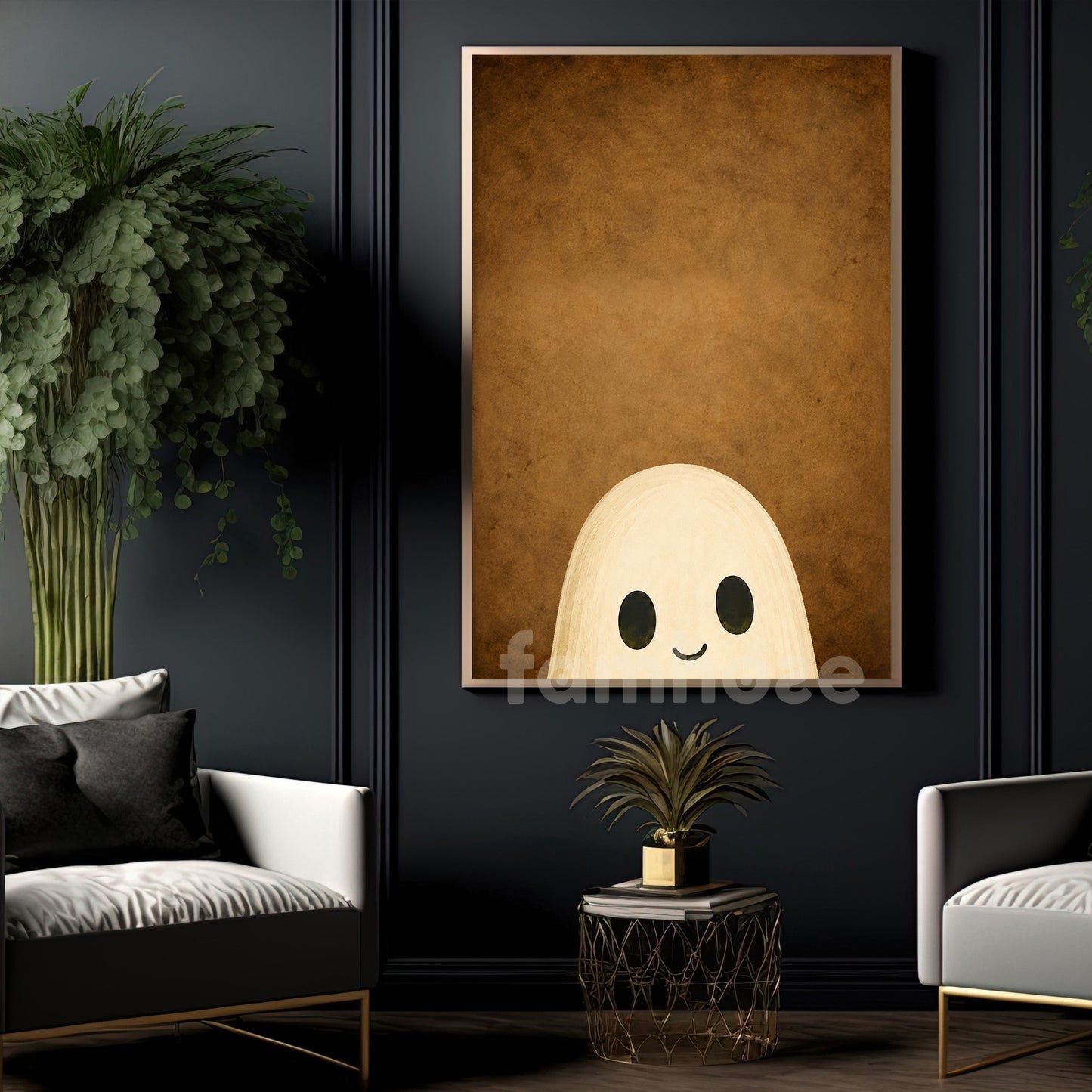 Cute Halloween Boo Canvas Painting, Peekaboo Ghost Wall Art Decor, Spooky Season Poster Gift For Ghost Lover