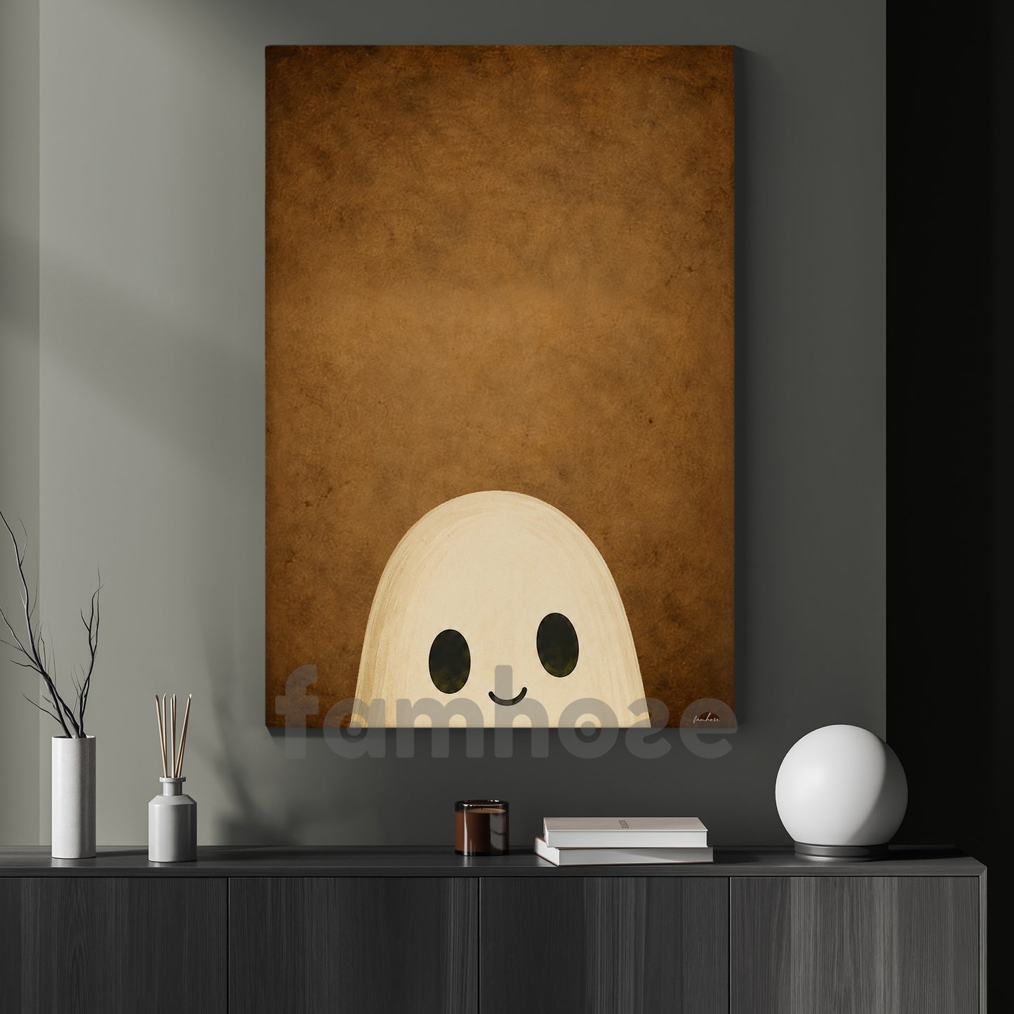 Cute Halloween Boo Canvas Painting, Peekaboo Ghost Wall Art Decor, Spooky Season Poster Gift For Ghost Lover