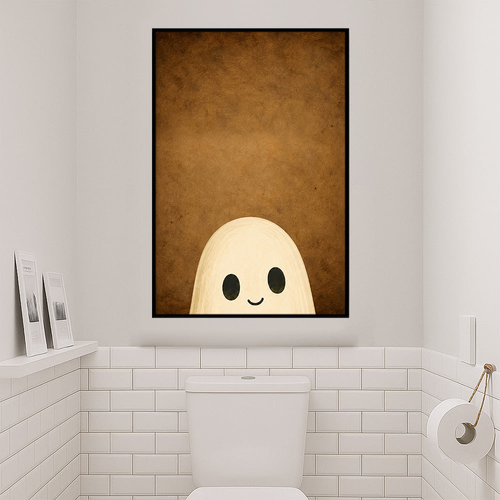 Cute Halloween Boo Canvas Painting, Peekaboo Ghost Wall Art Decor, Spooky Season Poster Gift For Ghost Lover