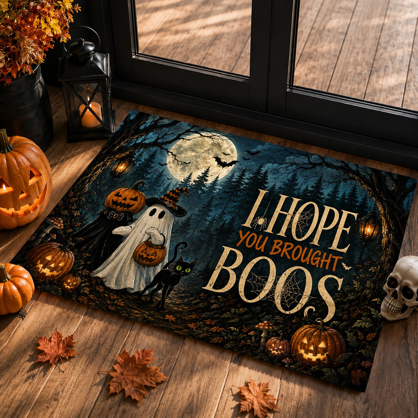 Halloween Boo Doormat, Hope You Brought Boos Welcome Doormat For Home Decor Housewarming Spooky Season Gift For Ghost & Cat Lover