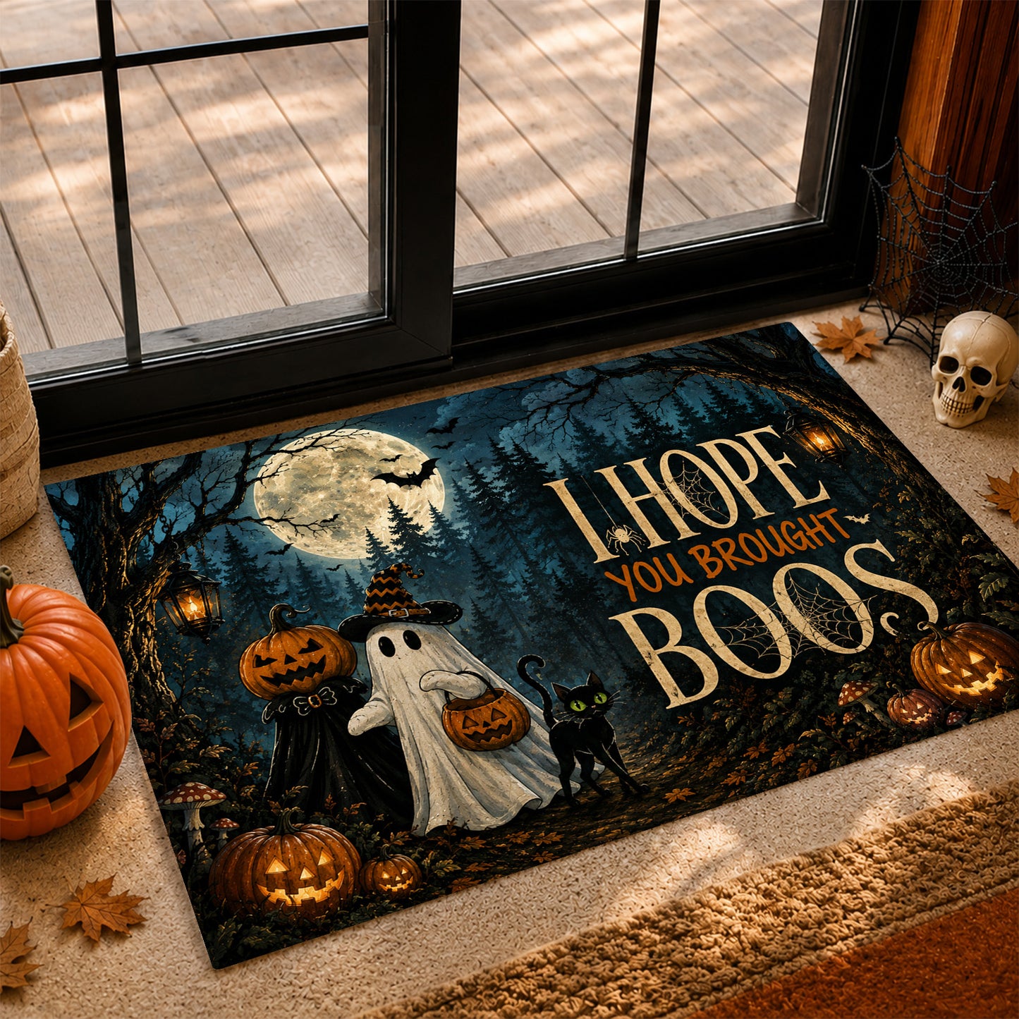 Halloween Boo Doormat, Hope You Brought Boos Welcome Doormat For Home Decor Housewarming Spooky Season Gift For Ghost & Cat Lover