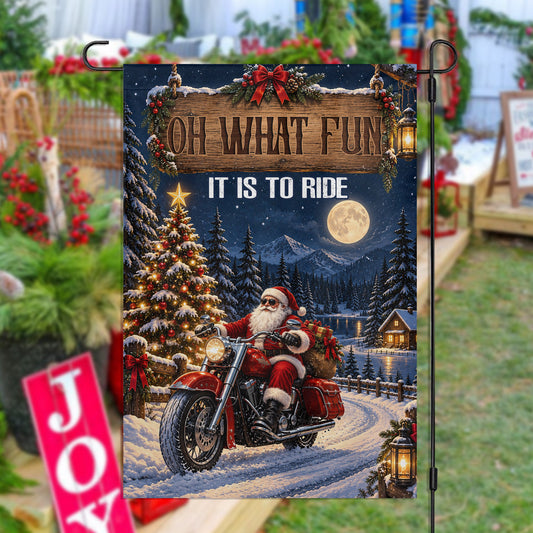 Christmas Motorcycle Garden & House Flag, Oh What Fun It Is To Ride Yard Flag, Xmas Gift For Bikers