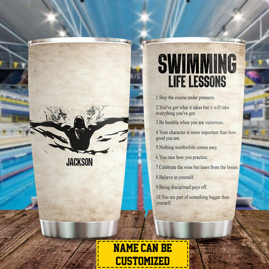 Personalized Swimming Tumbler, Swimming Life Lessons, Sports Stainless Steel Tumbler, Travel Mug Tumblers Gift For Swimming Lovers, Swimming Boys