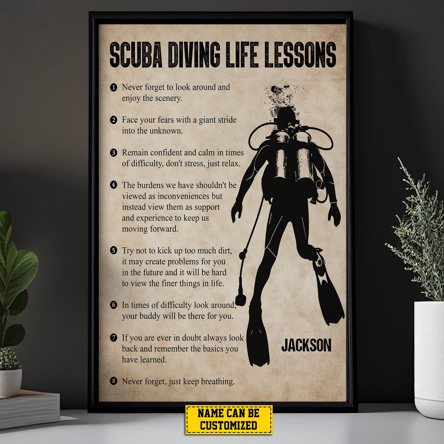 Scuba Diving Life Lessons, Personalized Scuba Diving Canvas Painting, Sports Quotes Wall Art Decor, Gift For Scuba Diving Lovers