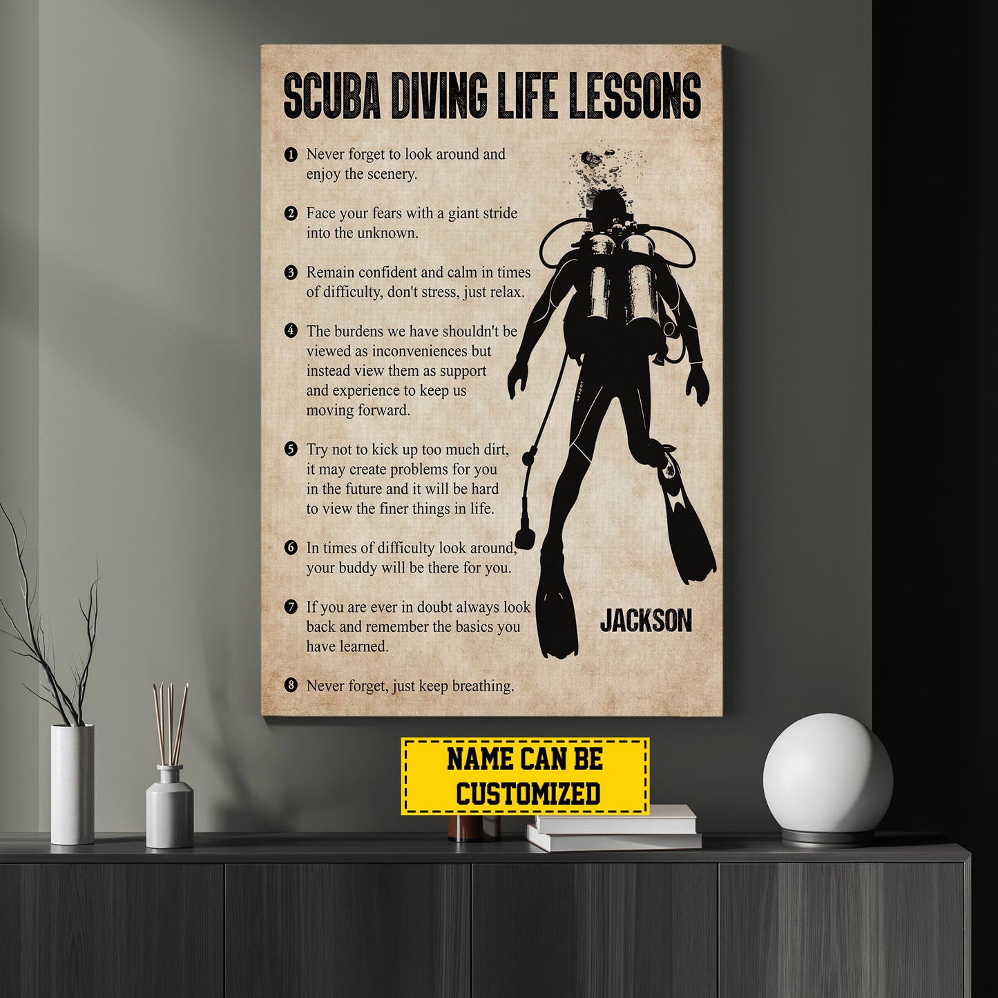 Scuba Diving Life Lessons, Personalized Scuba Diving Canvas Painting, Sports Quotes Wall Art Decor, Gift For Scuba Diving Lovers