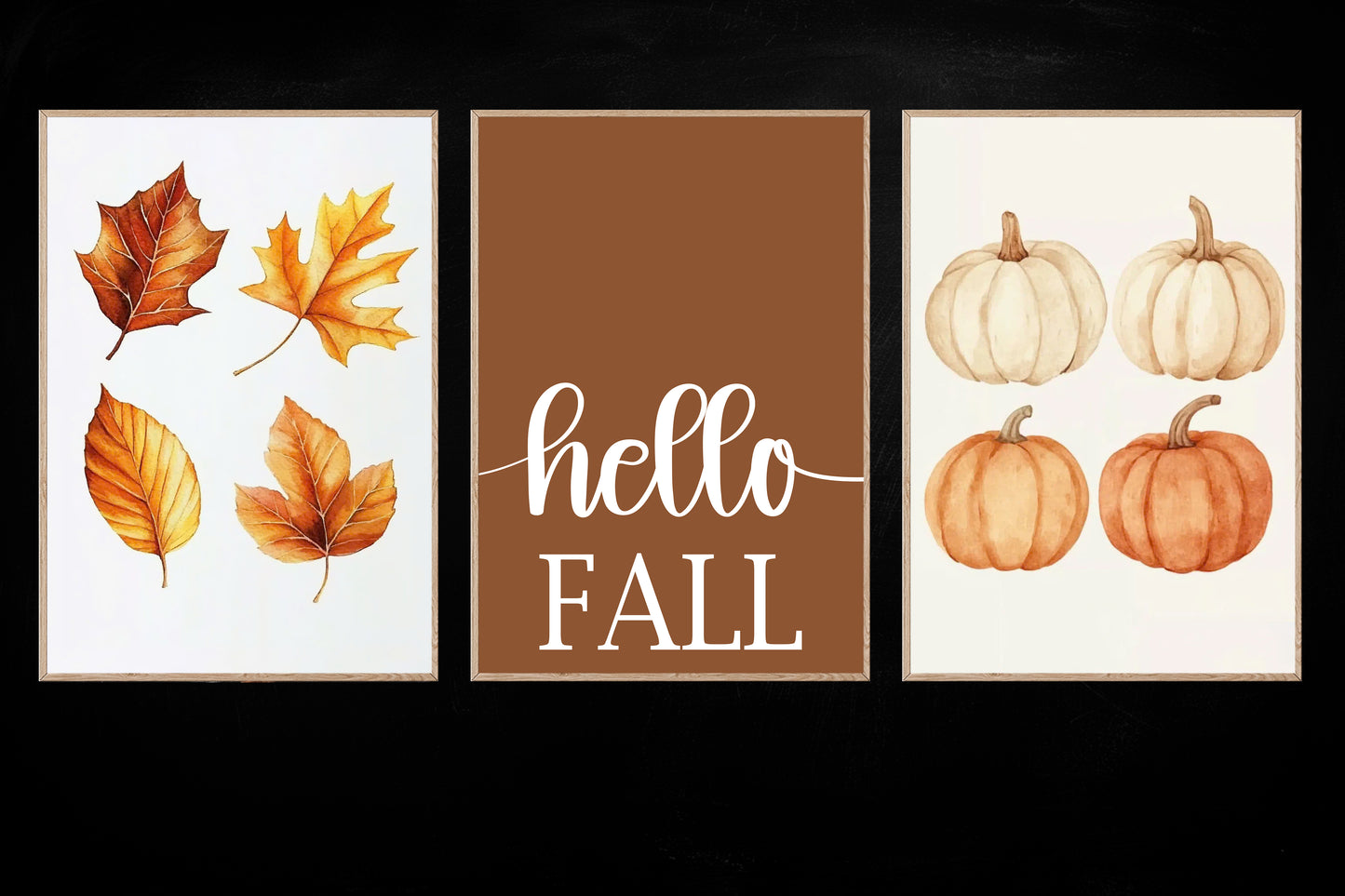 Set Of 3 Autumn Canvas Painting, Hello Fall Thanksgiving Poster Gift, Thankful Wall Art Decor