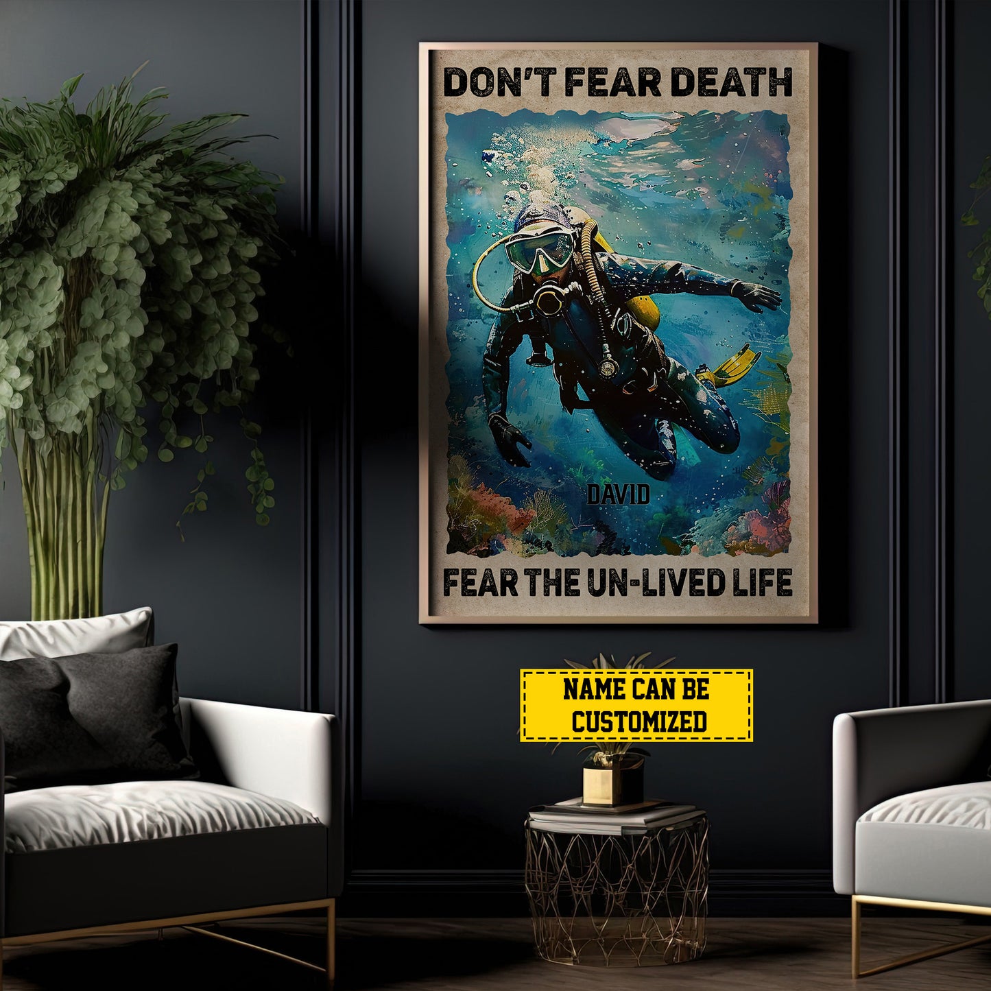 Motivational Personalized Scuba Driving Canvas Painting, Don't Fear Death, Interesting Quotes Wall Art Decor, Poster Gift For Scuba Driving Lovers