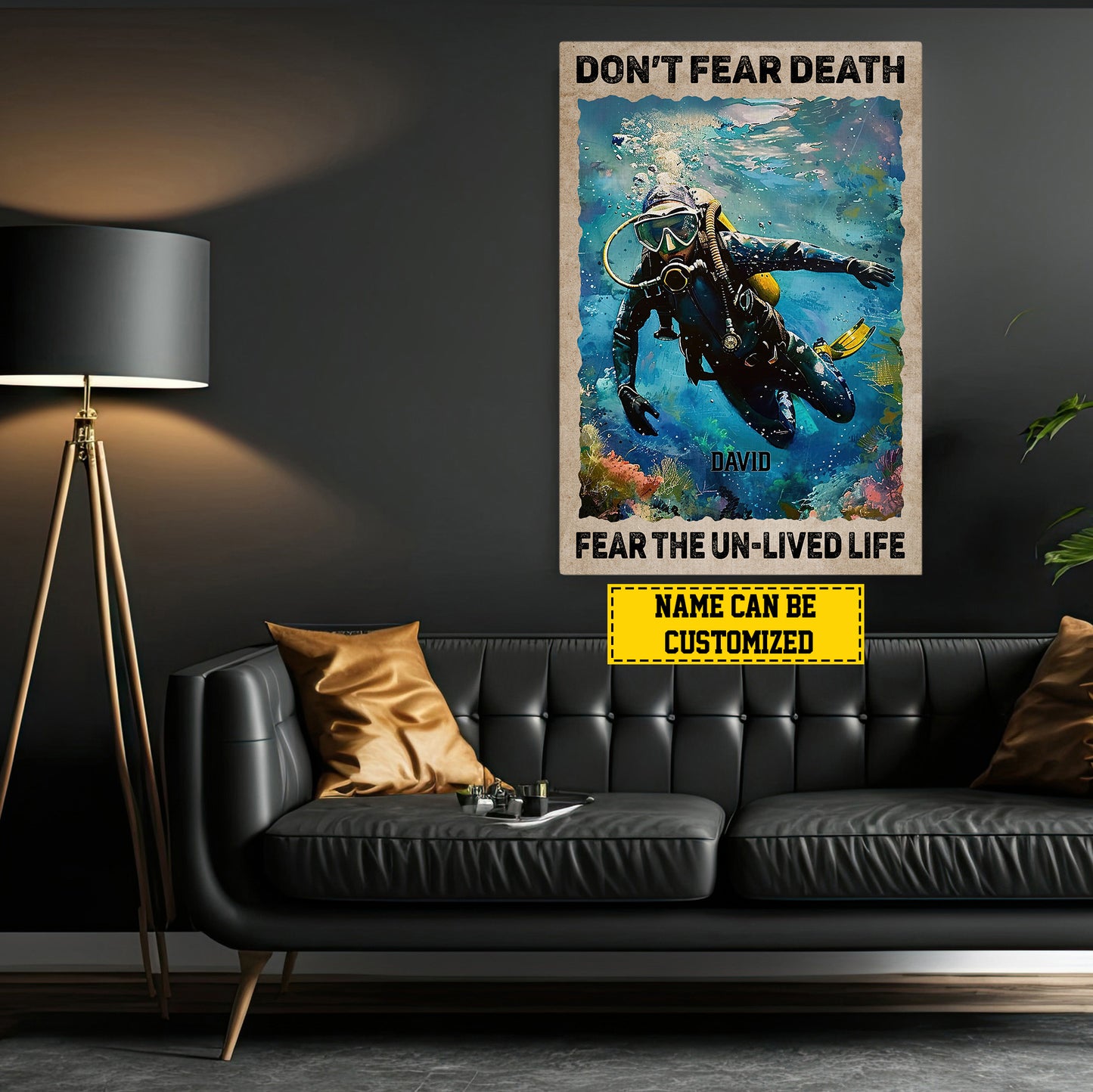 Motivational Personalized Scuba Driving Canvas Painting, Don't Fear Death, Interesting Quotes Wall Art Decor, Poster Gift For Scuba Driving Lovers