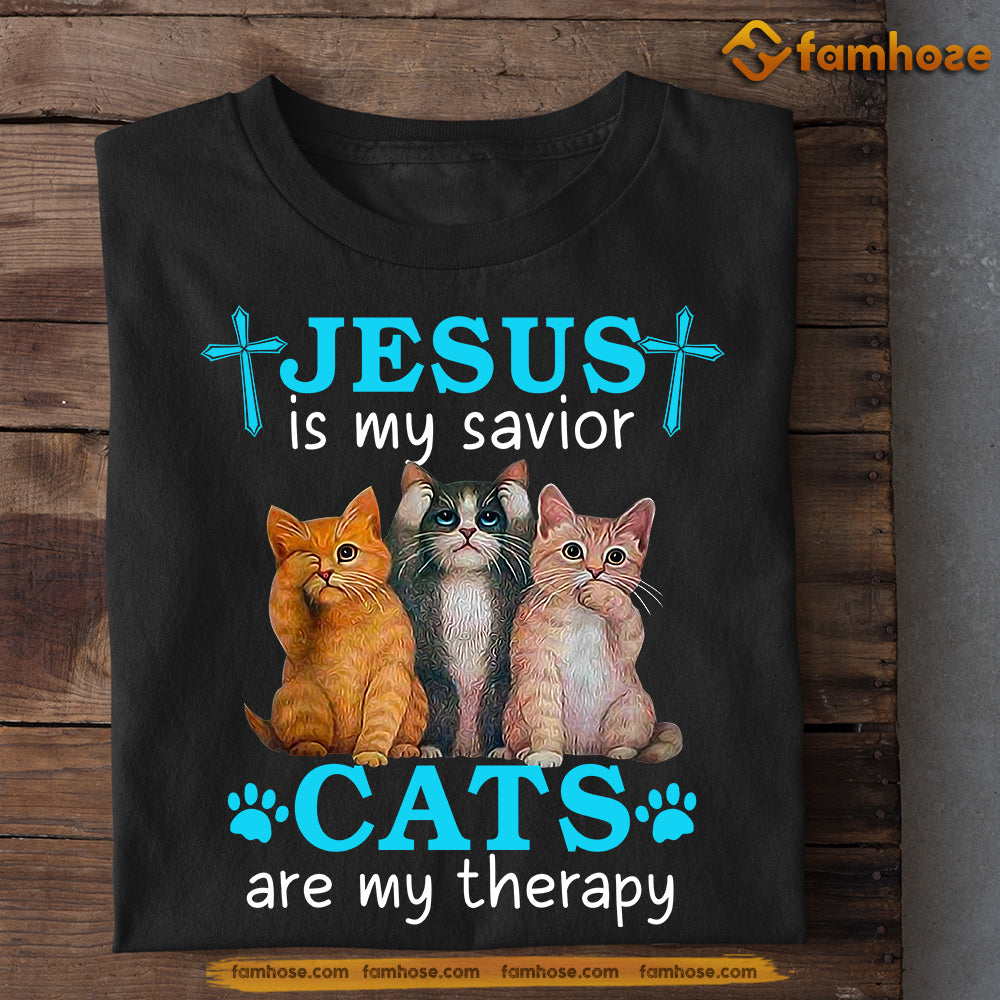 Cat T-shirt, Jesus Is My Savior Cats Are My Therapy, Gift For Cat Lovers, Cat Owners, Cat Tees