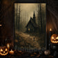 Halloween Haunted Church Canvas Painting, Dark Forest Chapel Spooky Season Wall Art Decor, Gothic Halloween Poster Gift