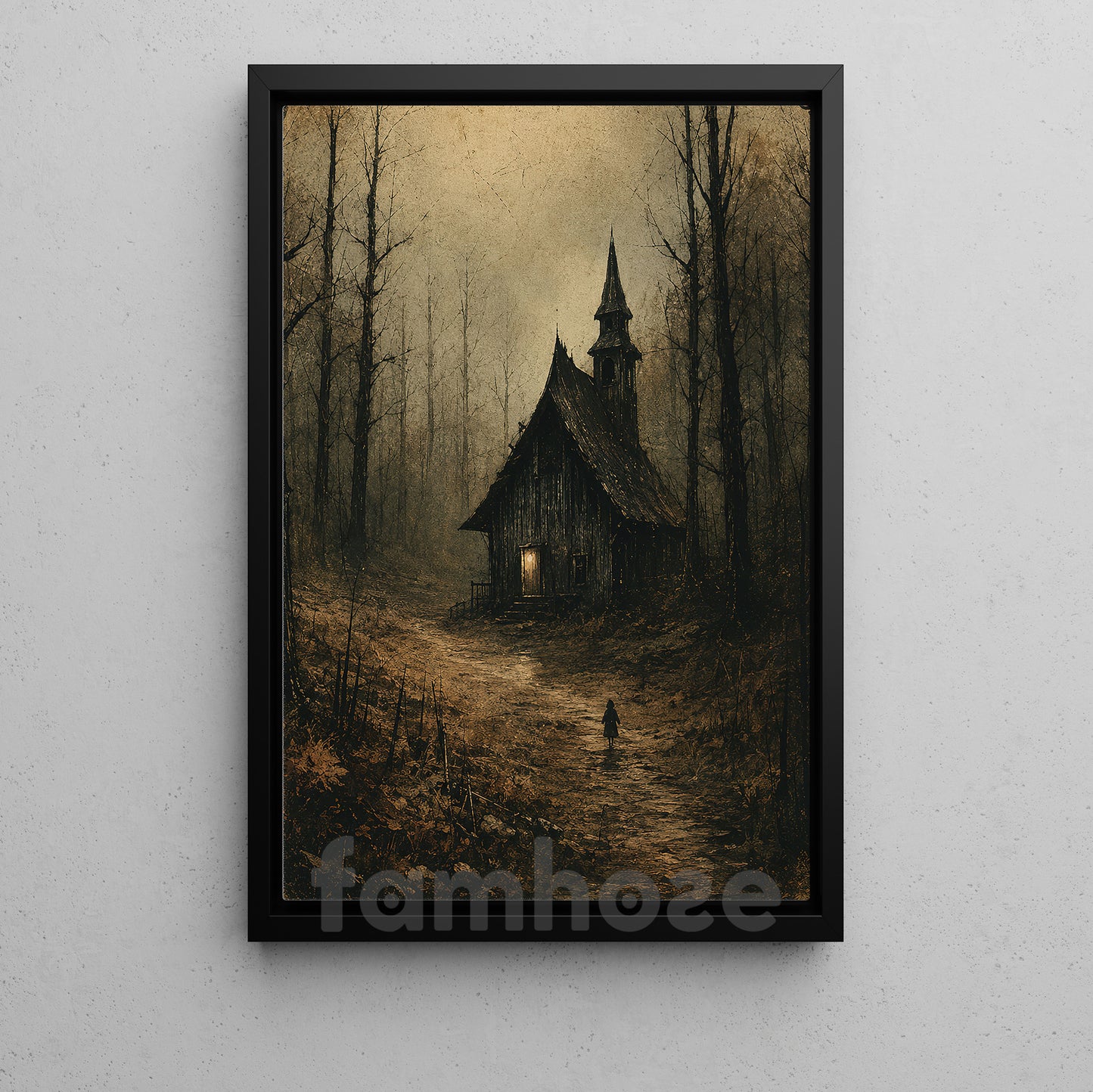 Halloween Haunted Church Canvas Painting, Dark Forest Chapel Spooky Season Wall Art Decor, Gothic Halloween Poster Gift