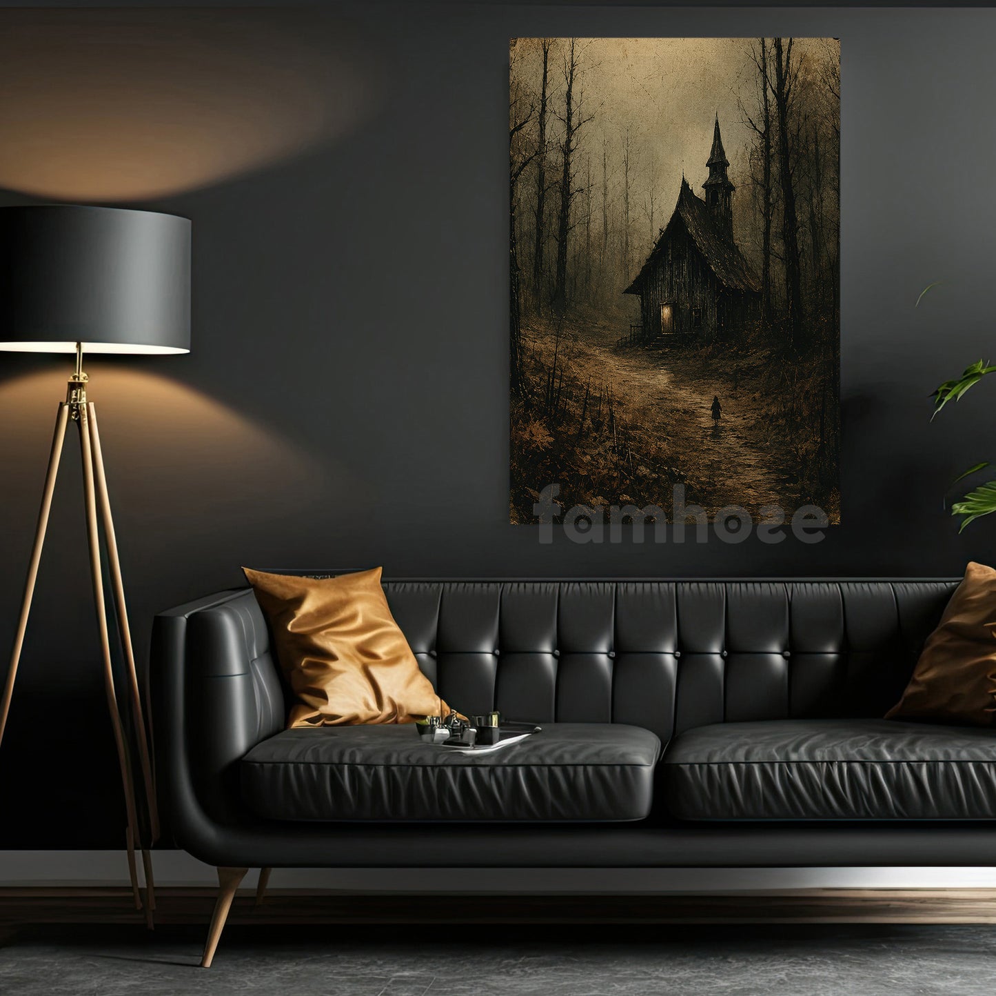 Halloween Haunted Church Canvas Painting, Dark Forest Chapel Spooky Season Wall Art Decor, Gothic Halloween Poster Gift