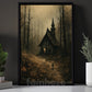 Halloween Haunted Church Canvas Painting, Dark Forest Chapel Spooky Season Wall Art Decor, Gothic Halloween Poster Gift