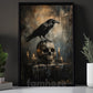 Halloween Raven Skull Canvas Painting, Raven On Skull And Candles Spooky Season Wall Art Decor, Halloween Poster Gift For Raven Lover