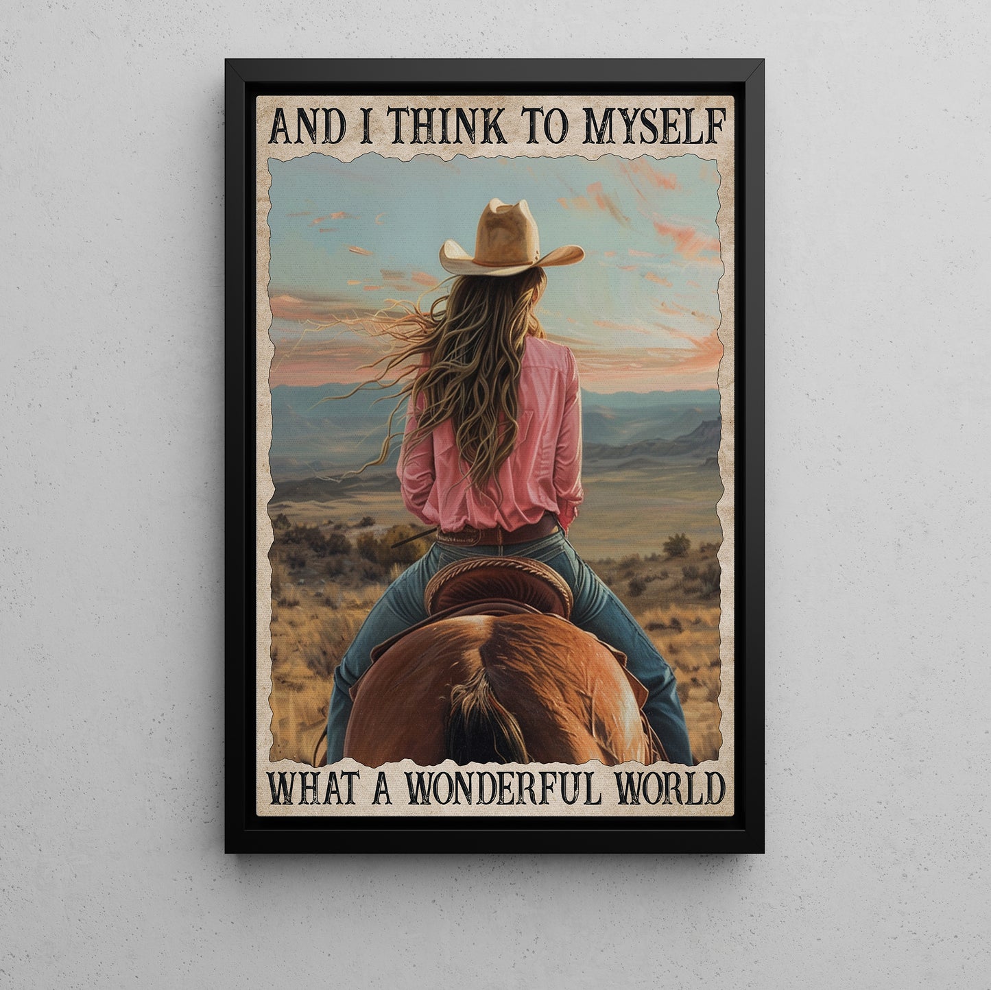 What A Wonderful World Canvas Painting, Motivational Horse Wall Art Decor, Poster Gift For Cowgirls