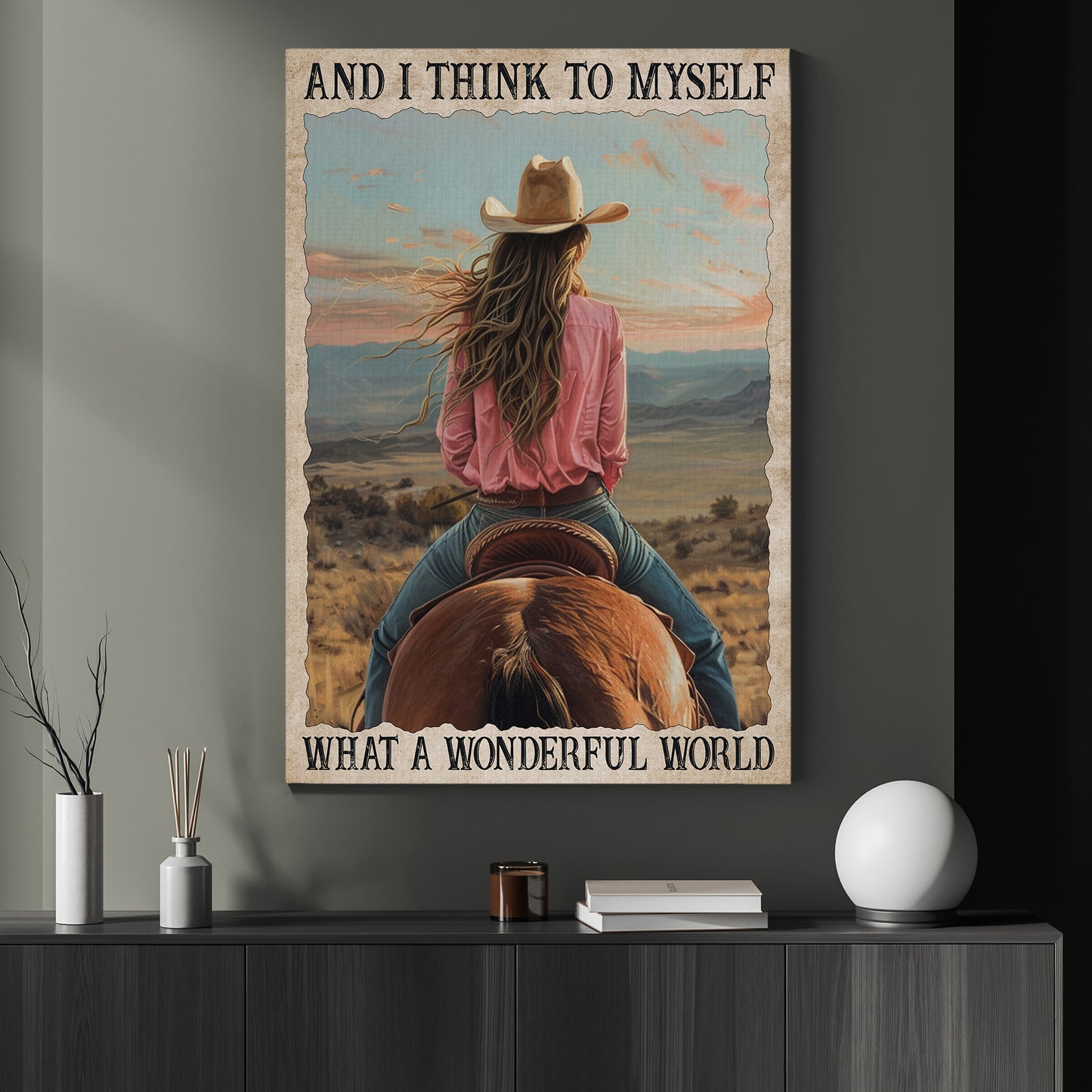 What A Wonderful World Canvas Painting, Motivational Horse Wall Art Decor, Poster Gift For Cowgirls