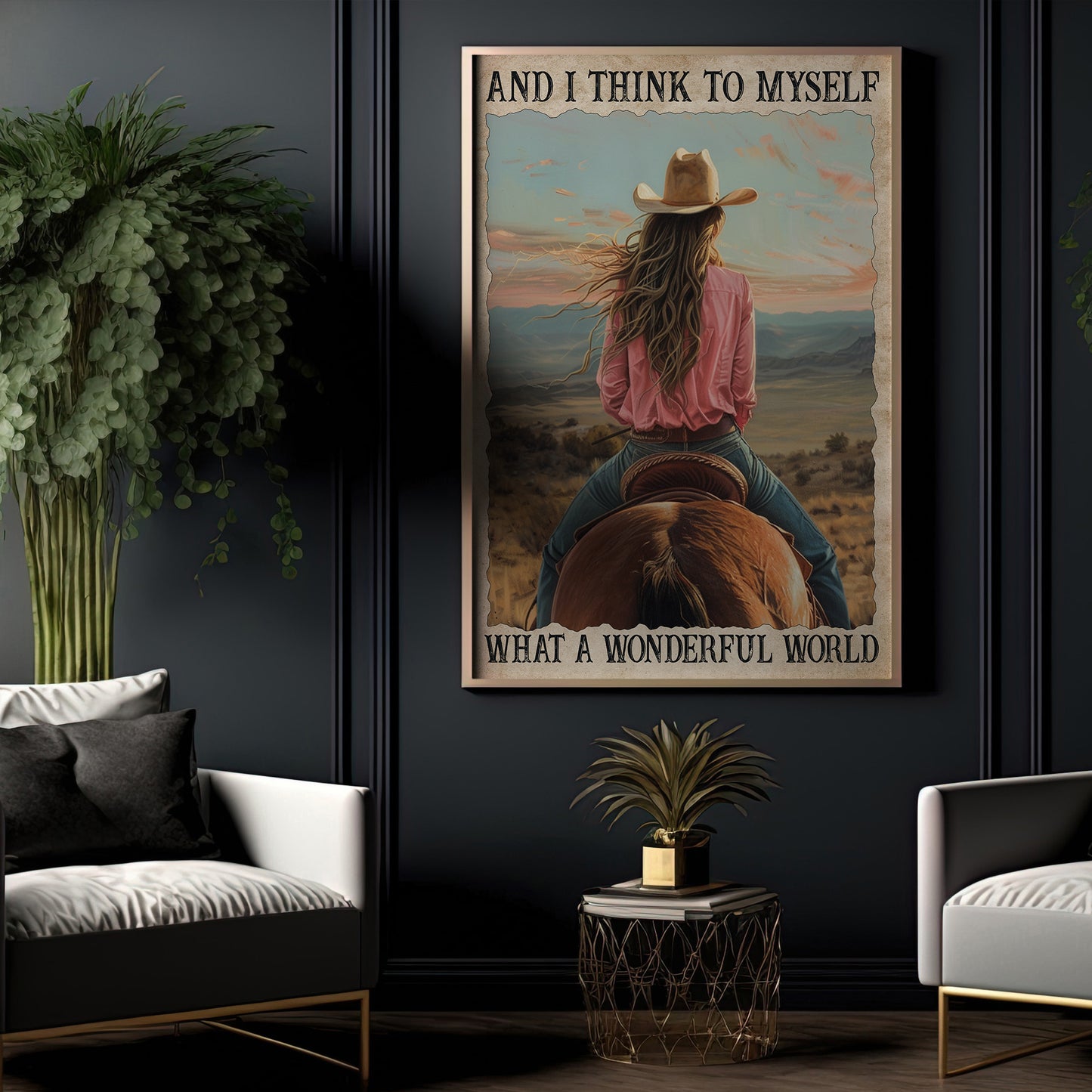 What A Wonderful World Canvas Painting, Motivational Horse Wall Art Decor, Poster Gift For Cowgirls