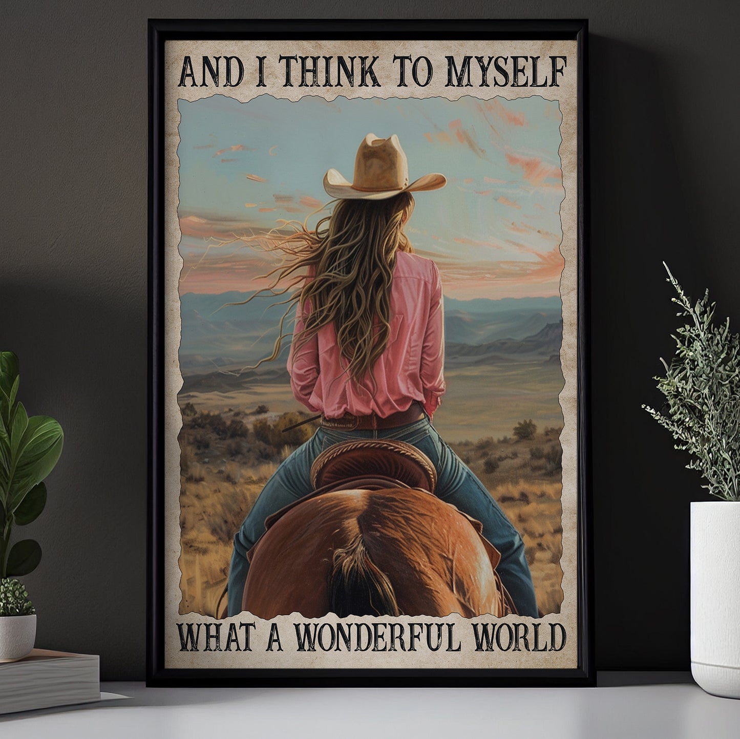 What A Wonderful World Canvas Painting, Motivational Horse Wall Art Decor, Poster Gift For Cowgirls