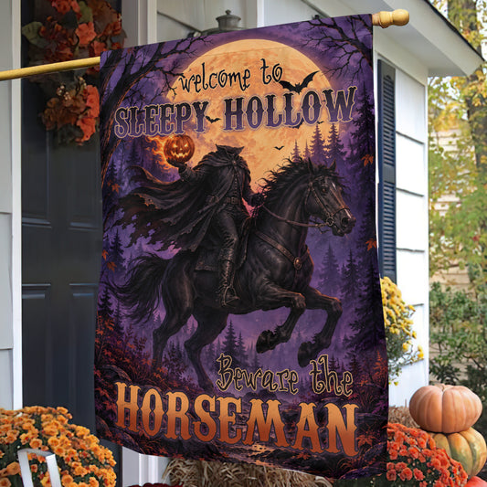 Halloween Sleepy Hollow Garden & House Flag, Welcome To Sleepy Hollow Yard Flag Spooky Season Vintage Gift For Horseman Lover