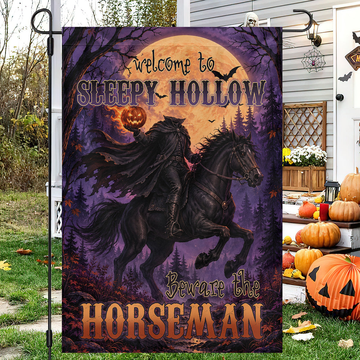 Halloween Sleepy Hollow Garden & House Flag, Welcome To Sleepy Hollow Yard Flag Spooky Season Vintage Gift For Horseman Lover