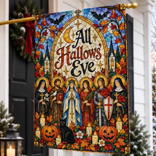 Vintage Halloween All Hallows Eve Garden & House Flag, Holy Night Before All Saints Yard Flag, Spooky Season Gift For Christians