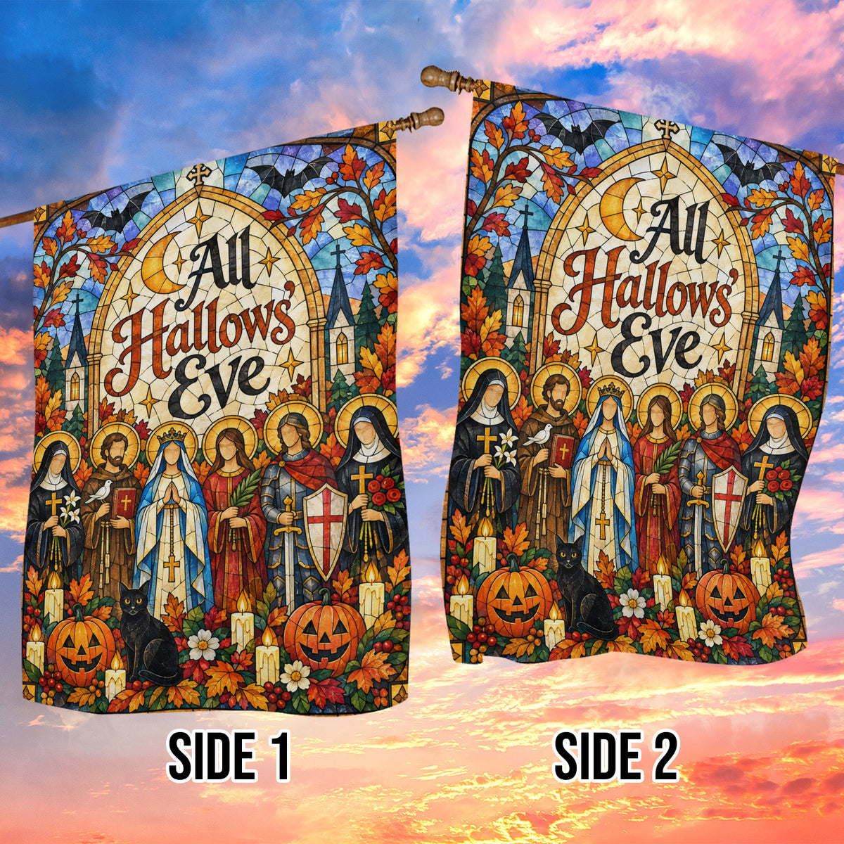 Vintage Halloween All Hallows Eve Garden & House Flag, Holy Night Before All Saints Yard Flag, Spooky Season Gift For Christians