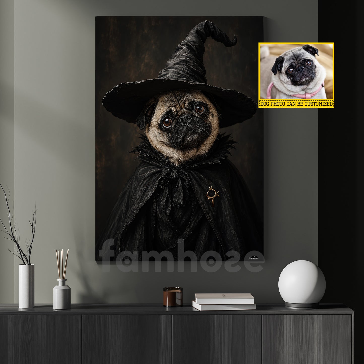 Halloween Dog Witch Canvas Painting, Too Cute To Spook Wall Art Decor, Spooky Season Poster Gift For Dog Lover