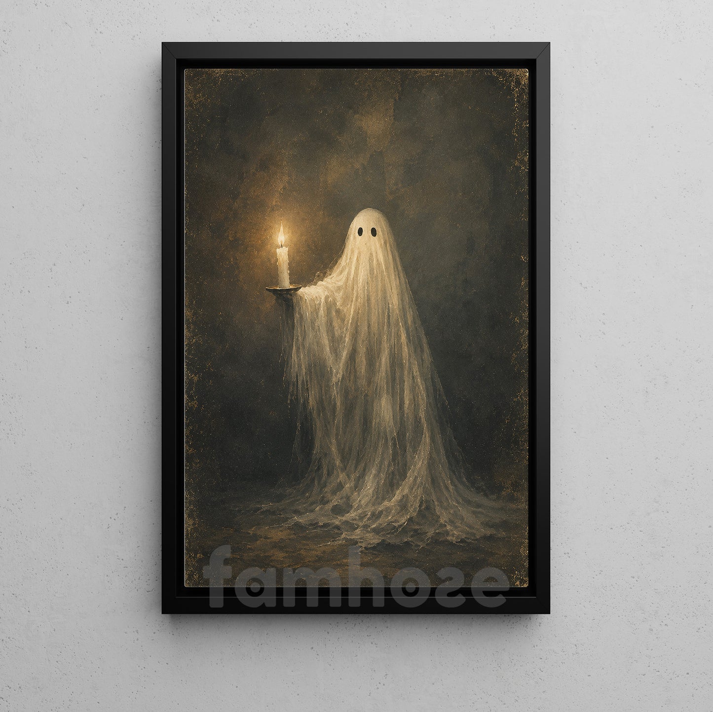 Halloween Ghost Canvas Painting, Candlelight Spirit Wall Art Decor, Spooky Season Poster Gift For Ghost Lover