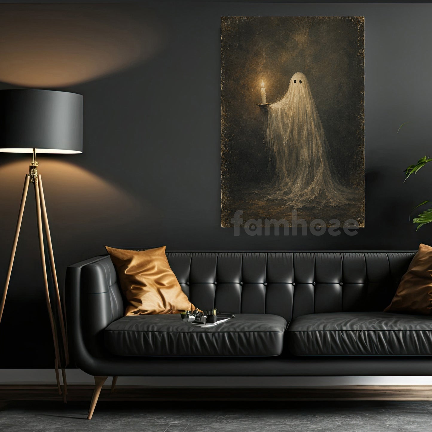 Halloween Ghost Canvas Painting, Candlelight Spirit Wall Art Decor, Spooky Season Poster Gift For Ghost Lover