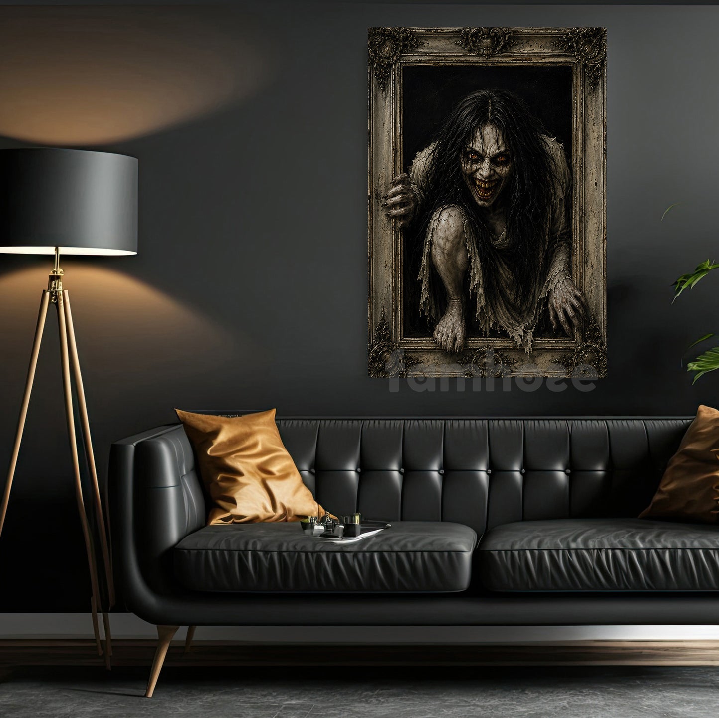 Halloween Scary Horror Portrait Canvas Painting, Creepy Demon Woman Spooky Season Wall Art Decor, Halloween Poster Gift