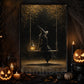 Vintage Halloween Witch Canvas Painting, Lonely Witch On Swing Spooky Season Wall Art Decor, Halloween Poster Gift For Witch Lover