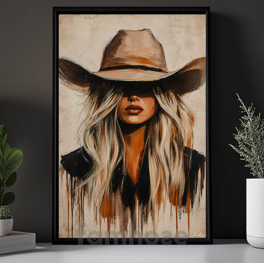 Blonde Cowgirl Canvas Painting, Western Woman Wall Art Decor, Poster Gift For Cowgirls