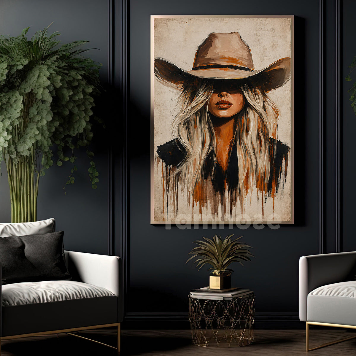 Blonde Cowgirl Canvas Painting, Western Woman Wall Art Decor, Poster Gift For Cowgirls