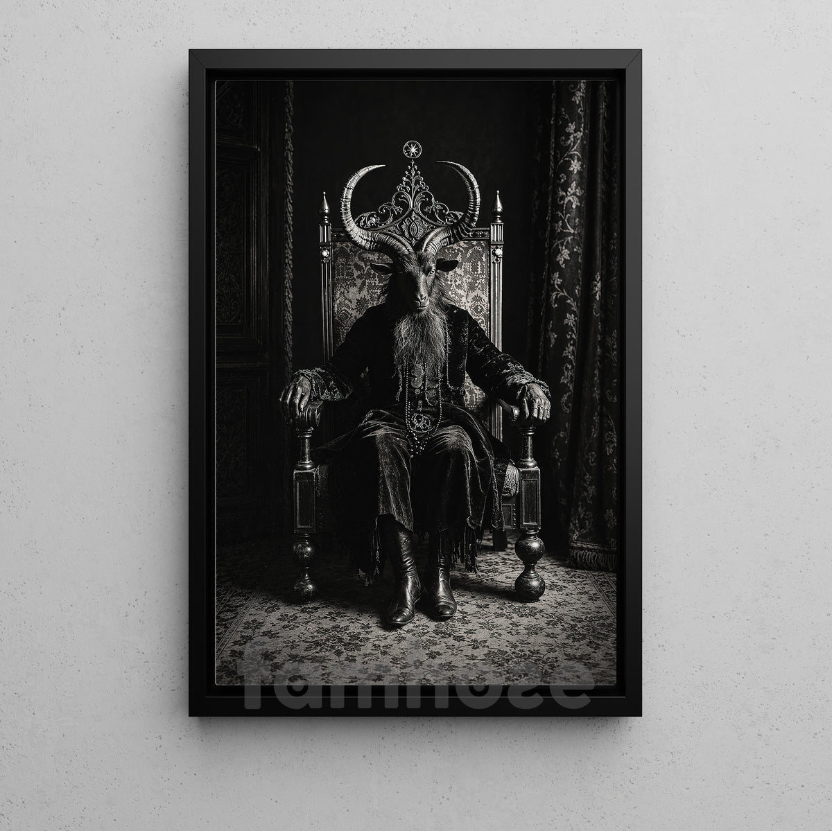 Vintage Halloween Goat King Canvas Painting, Dark Gothic Throne Spooky Season Wall Art Decor, Gothic Halloween Poster Gift
