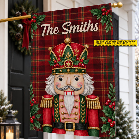 Personalized Christmas Nutcracker Garden & House Flag, Custom Family Name With Red Tartan Plaid Yard Flag, Xmas Gift For Nutcracker Lover
